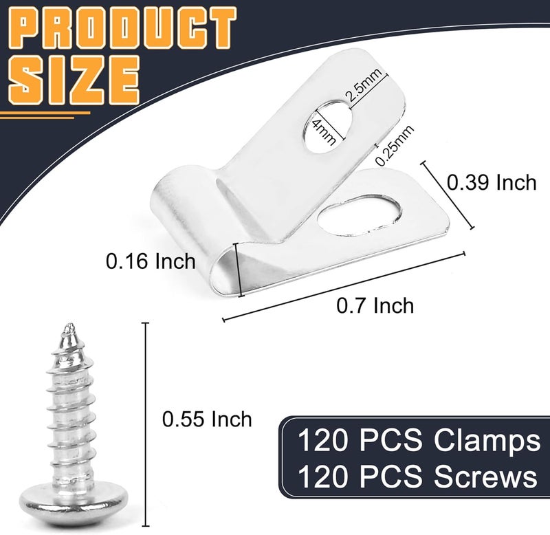 Tottist 120 Pcs Fence Wire Clamps Stainless Steel Fencing Mounting Clips With120 Pcs Stainless Steel Screws for 12-16 Gauge Welded Wire to Wood, Metal or Vinyl Fence(X120 Kit) - Image 2